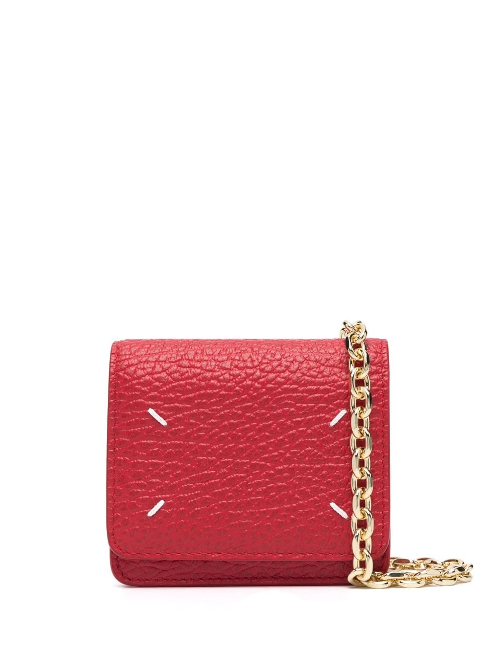 Maison Margiela Four-stitch Leather Chain Wallet In Red