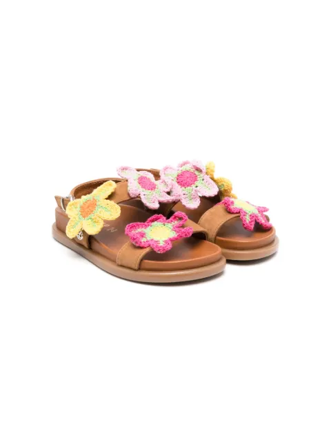Florens floral crochet-appliqué leather sandals