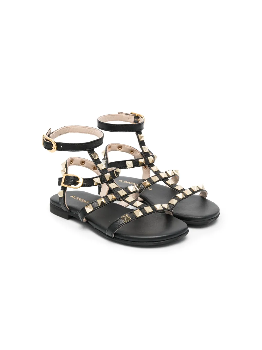 Florens Kids' Rockstud-embellished Strappy Leather Sandals In Black
