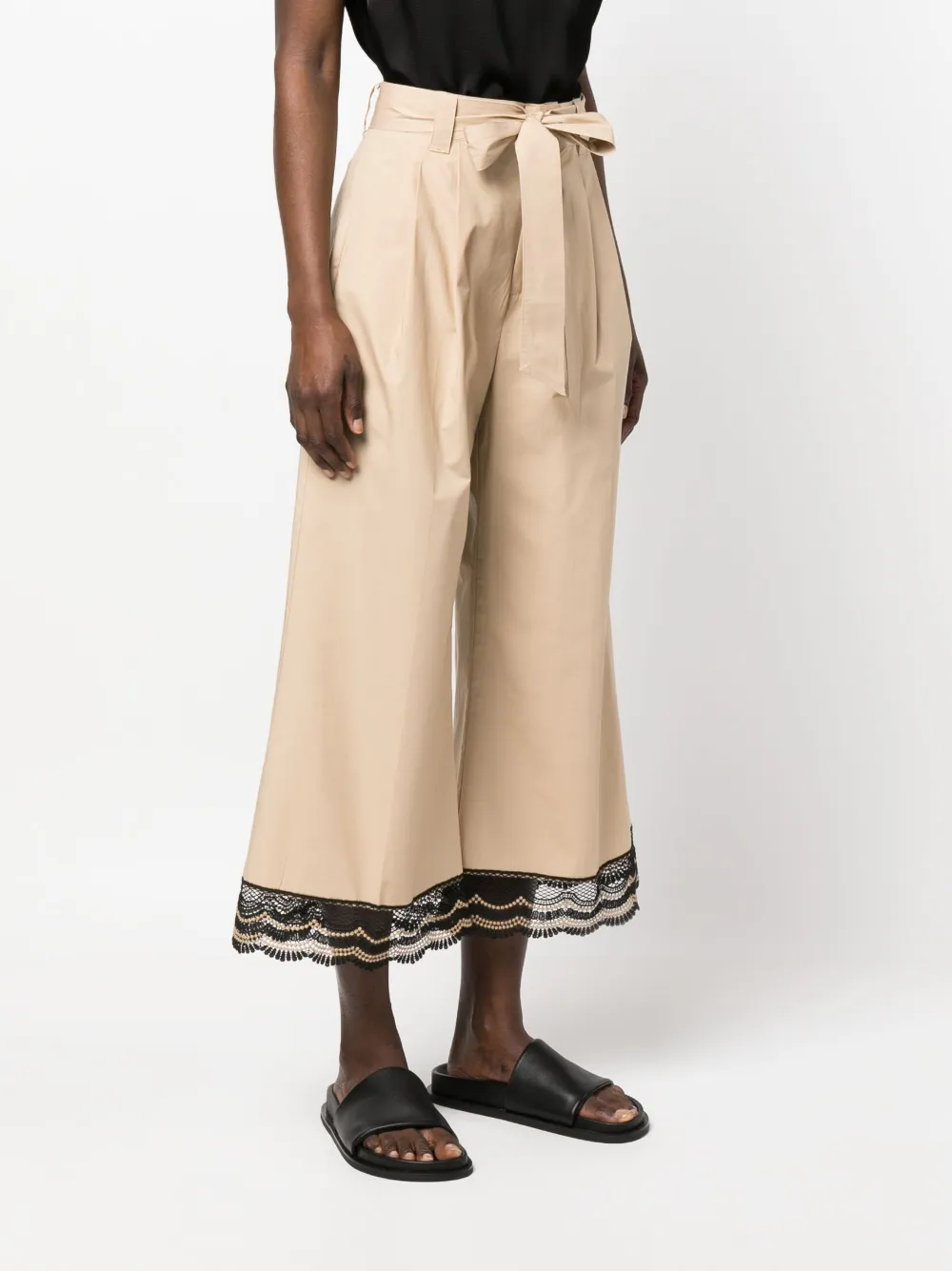 Twinset Lace-trim Wide-leg Trousers In Nude