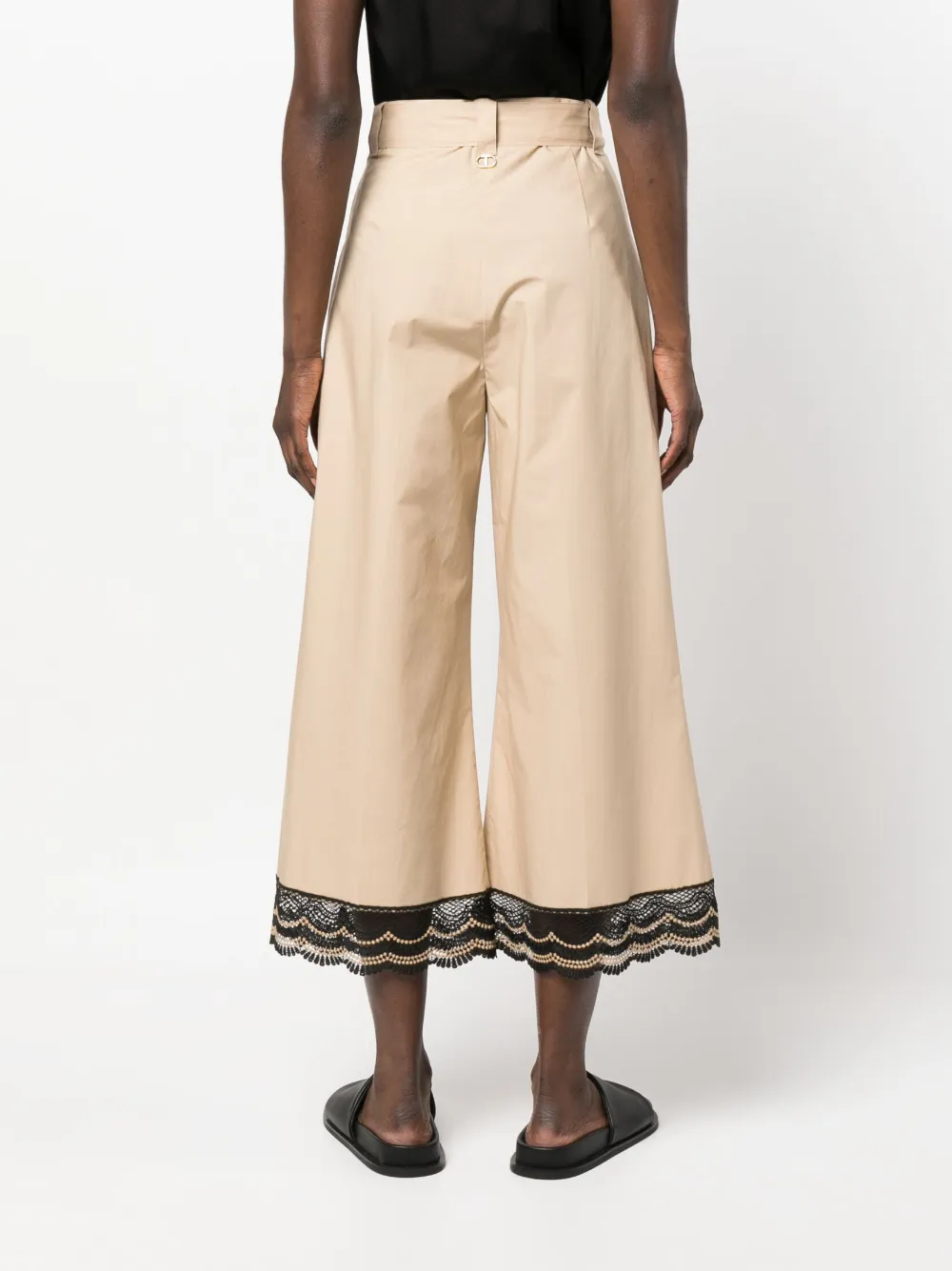 Twinset Lace-trim Wide-leg Trousers In Nude