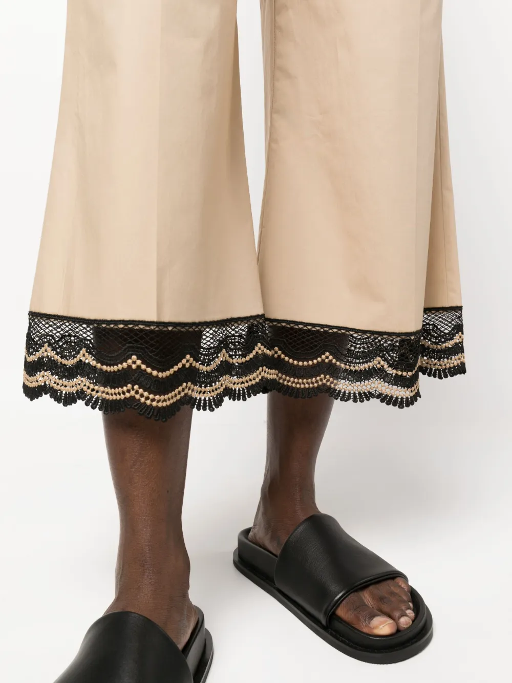 Twinset Lace-trim Wide-leg Trousers In Nude