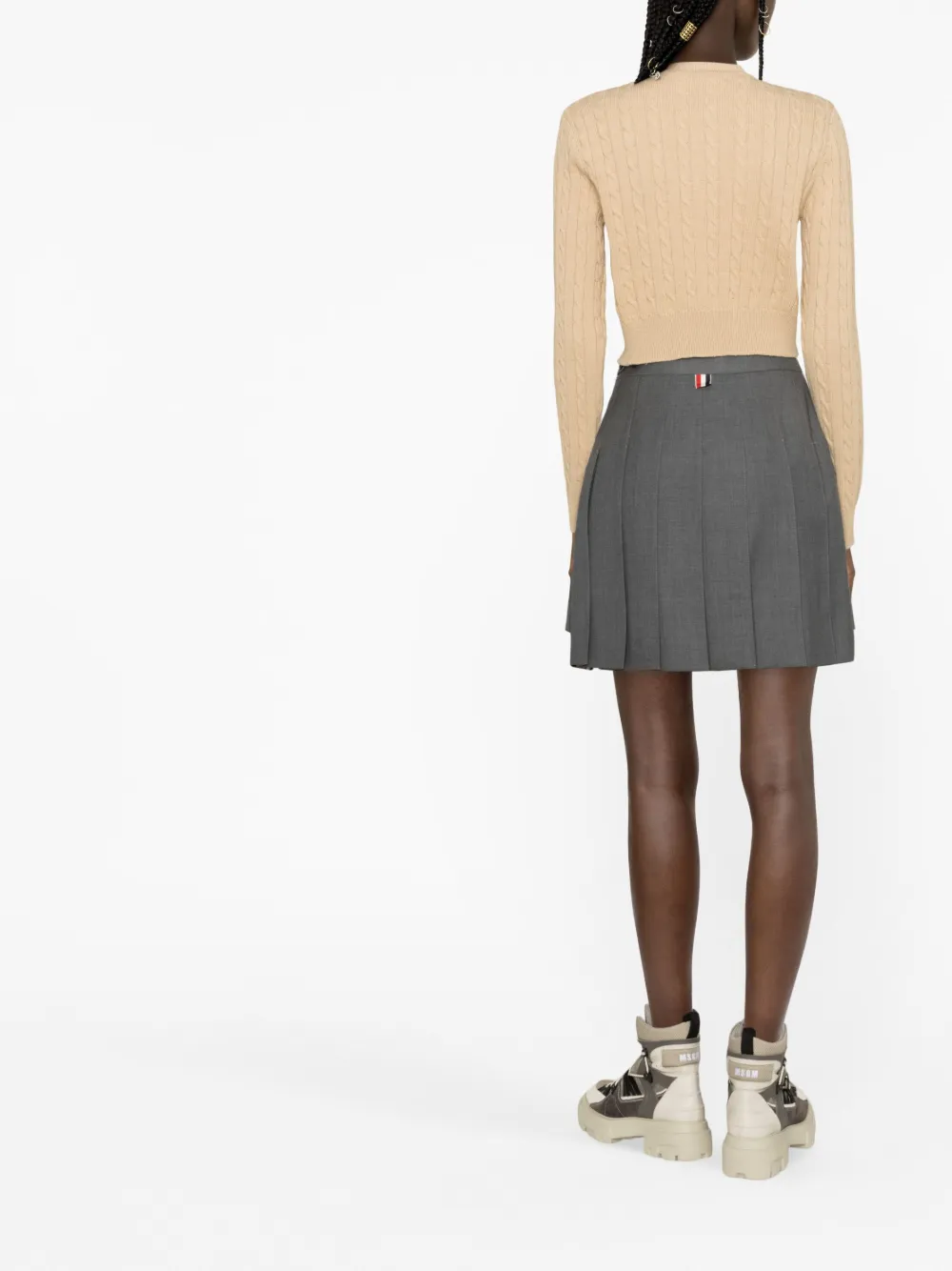 Rokh Logo-patch Chunky Cable-knit Cardigan In Neutrals