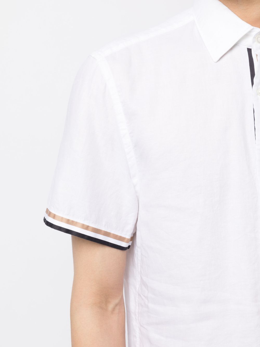 Shop Hugo Boss Short-sleeve Cotton-linen Shirt In White