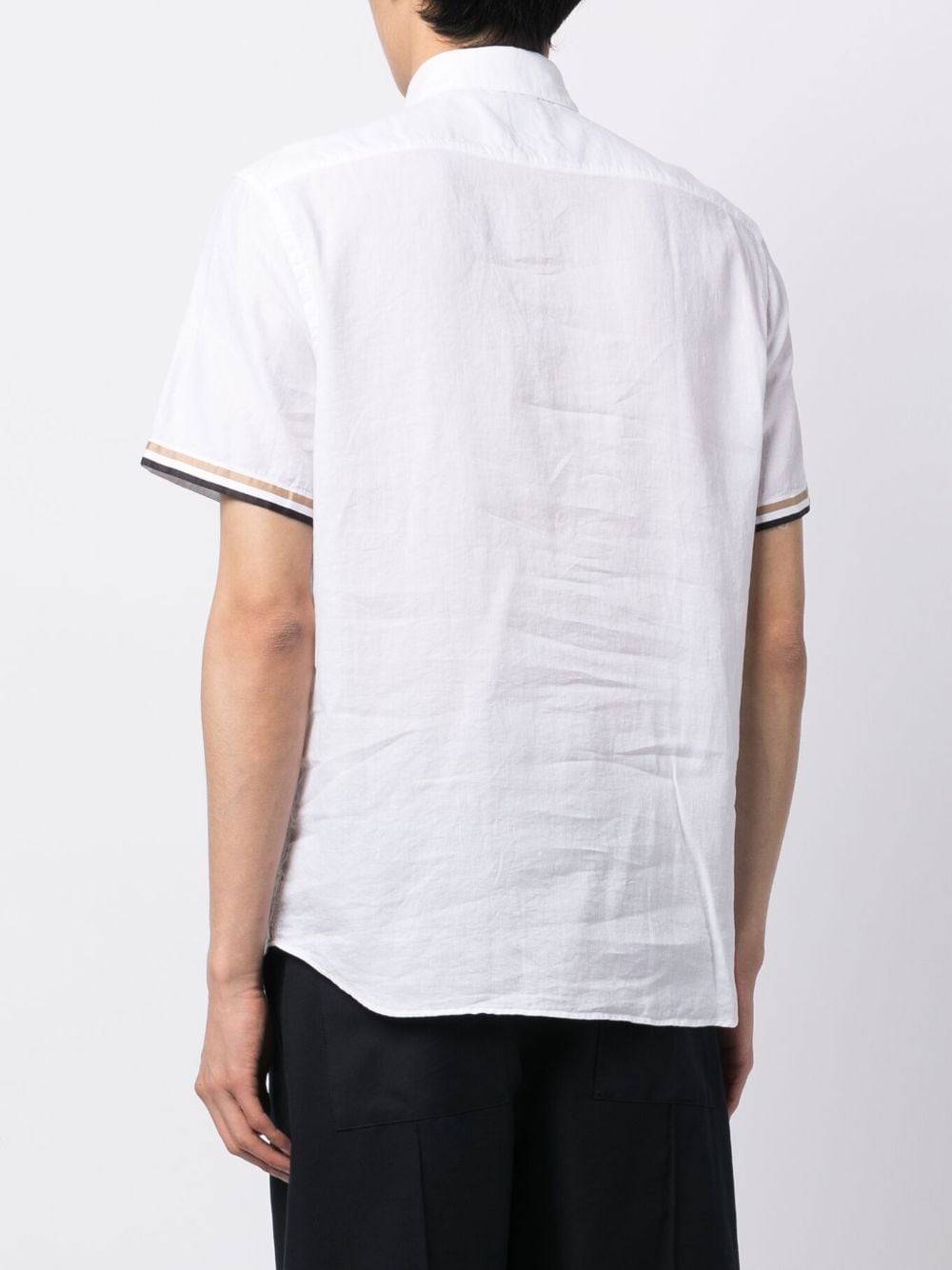 Shop Hugo Boss Short-sleeve Cotton-linen Shirt In White