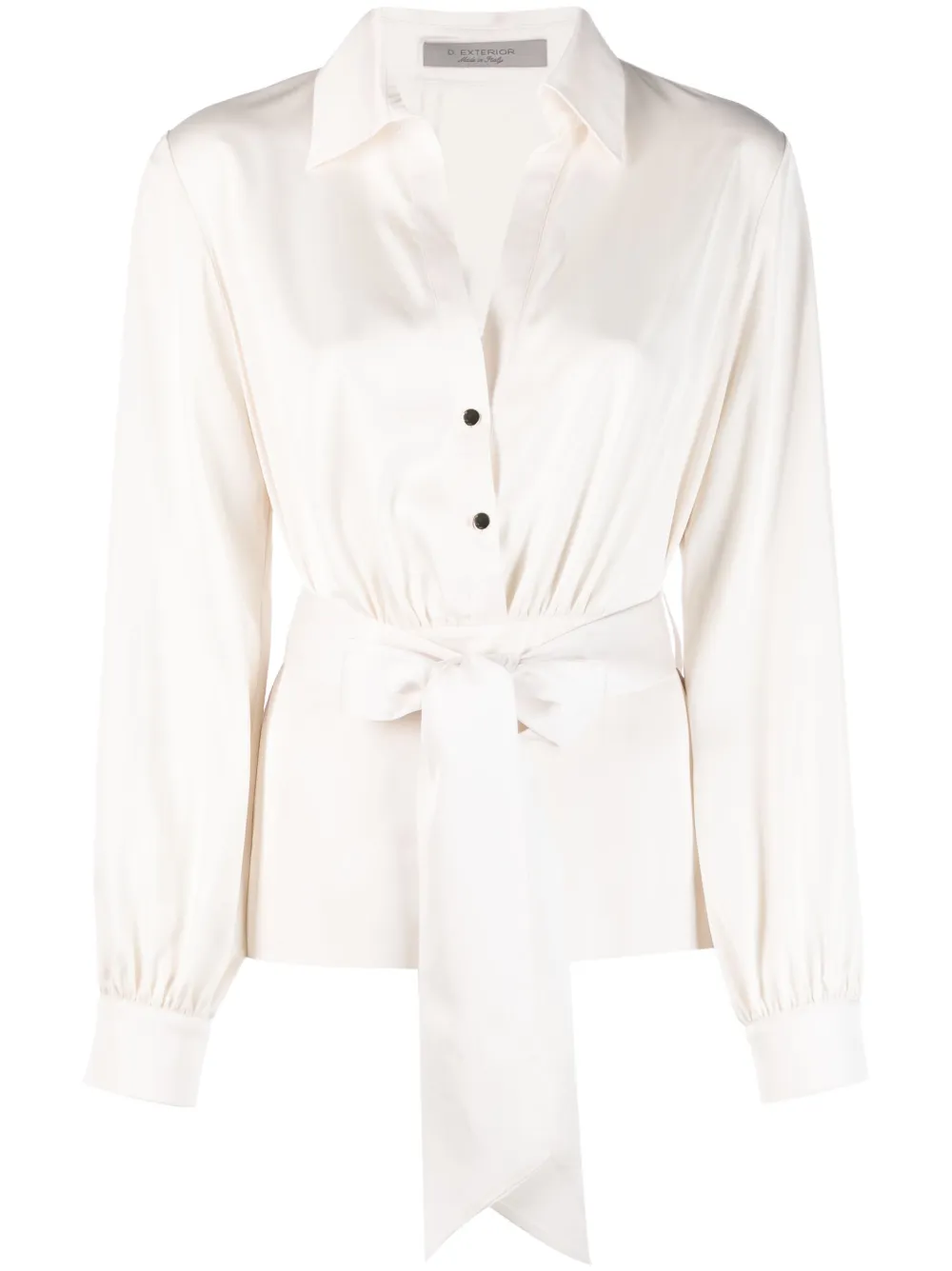 D.Exterior button-up tied-waist shirt