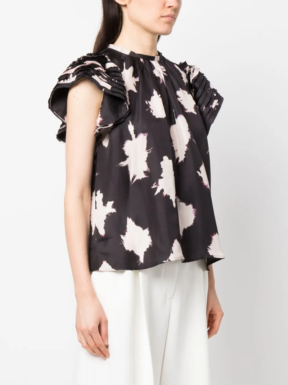 Ulla Johnson Splotch-print Silk Blouse In Black
