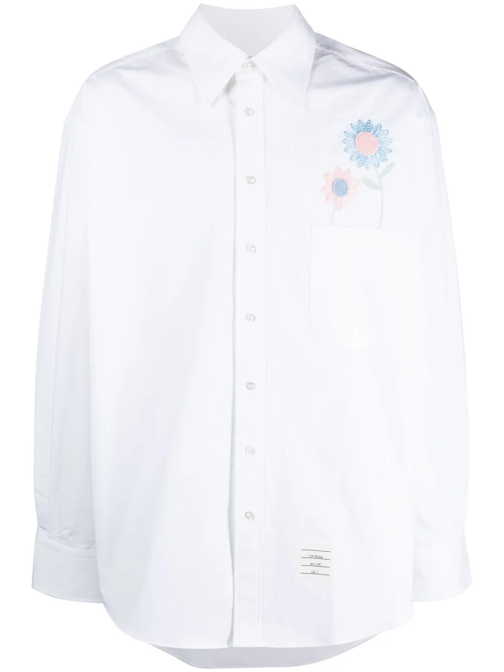 Thom Browne Floral-embroidered Cotton-poplin Shirt In Weiss