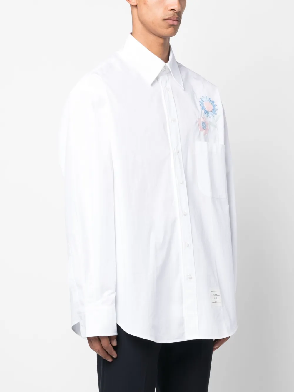 Thom Browne Floral-embroidered Cotton-poplin Shirt In Weiss