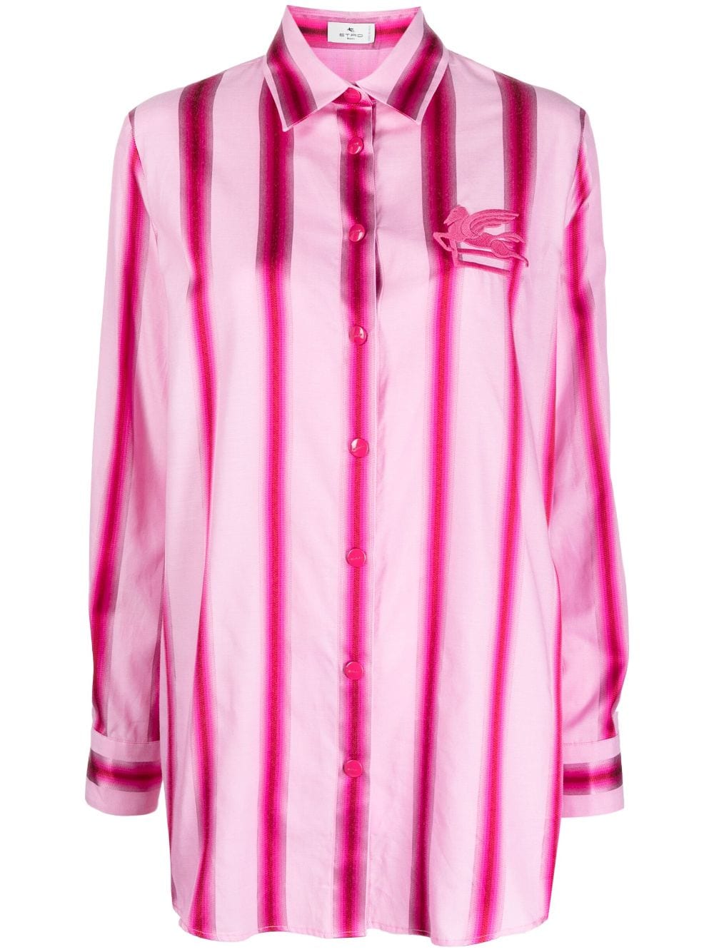 Shop Etro Logo-patch Striped Shirt In Rosa