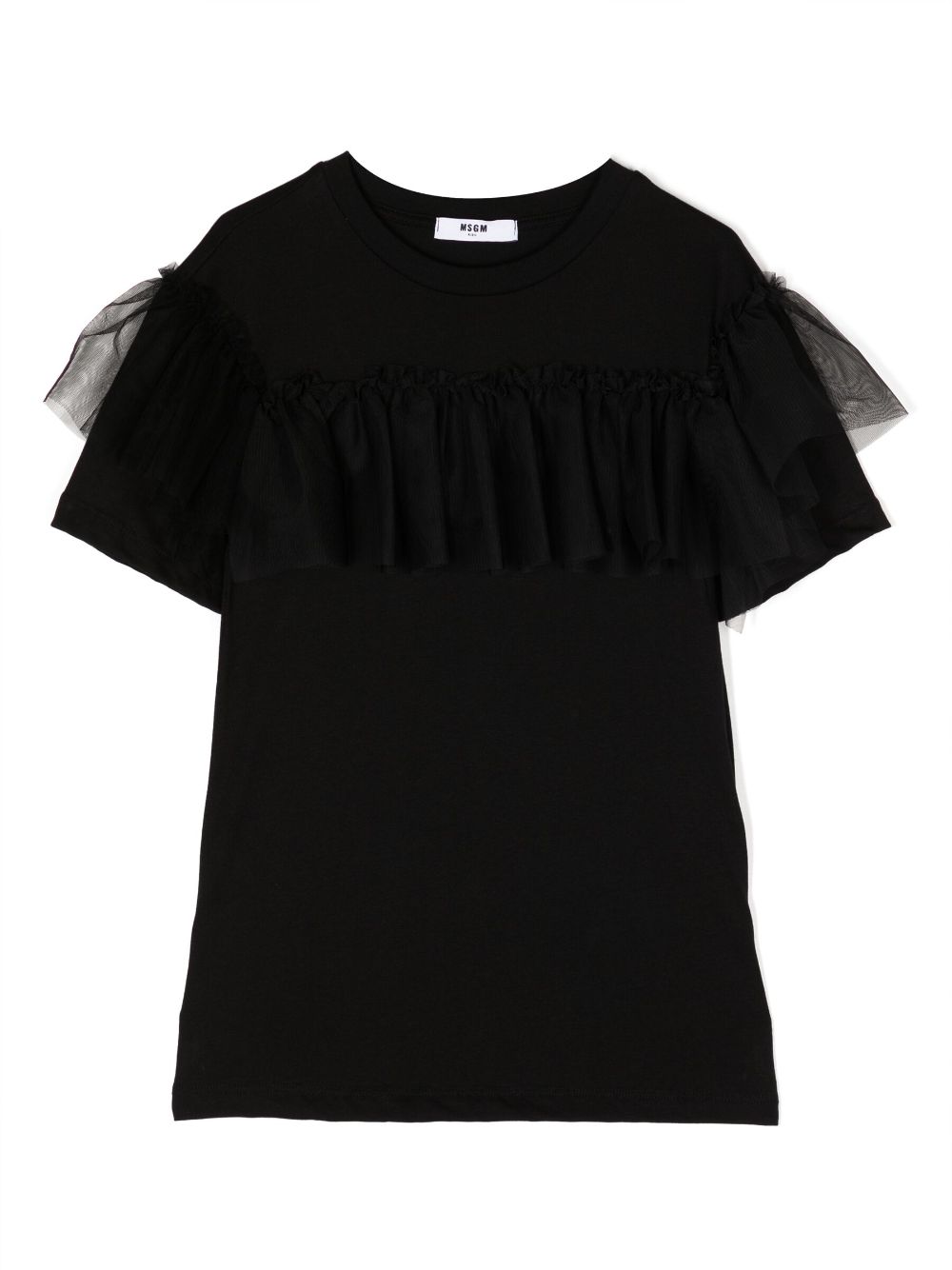 Msgm Kids' Tulle-detail Cotton Dress In Black