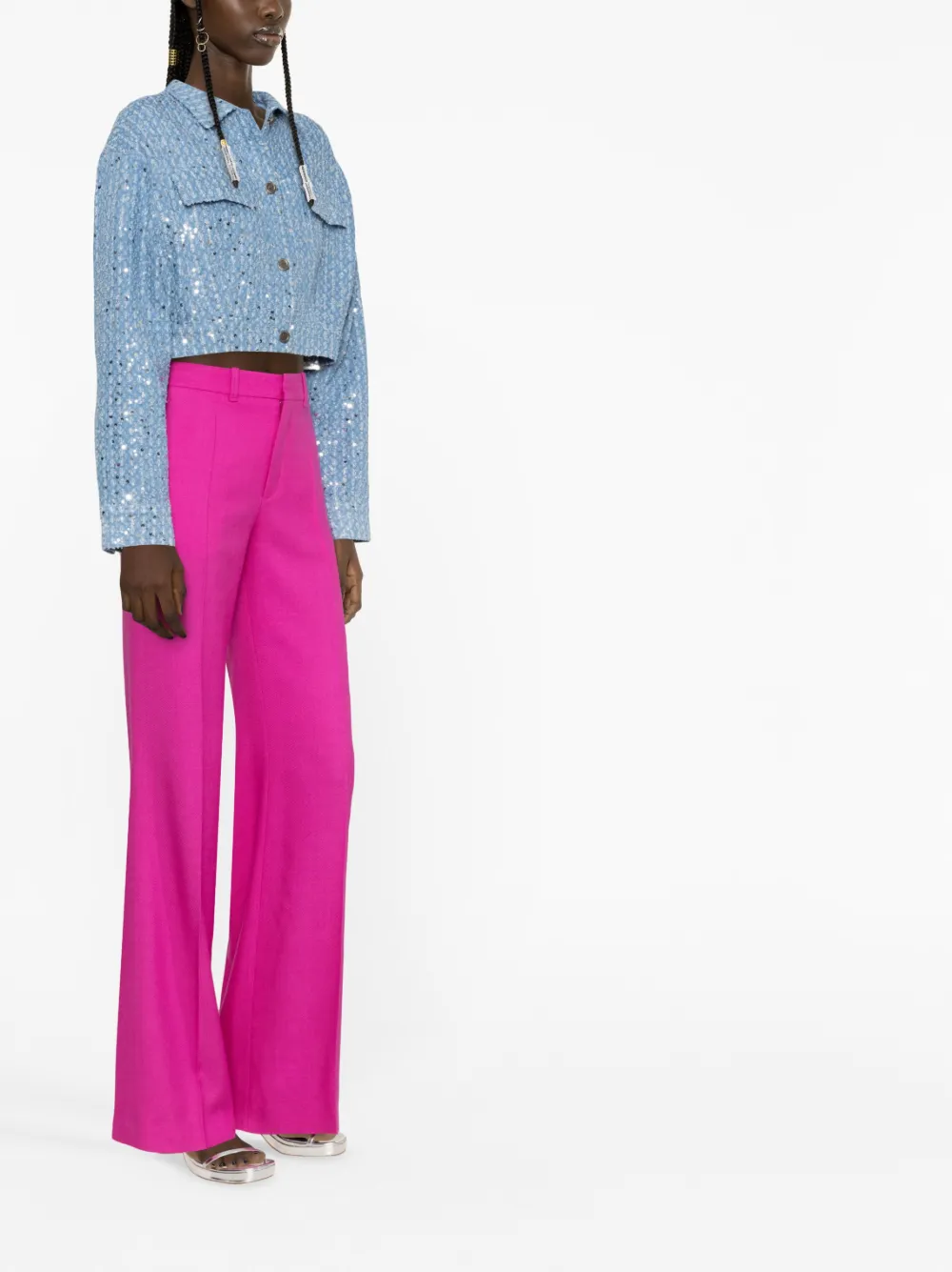Rotate Birger Christensen Rotate Sequin Twill Biker Jacket In Blau
