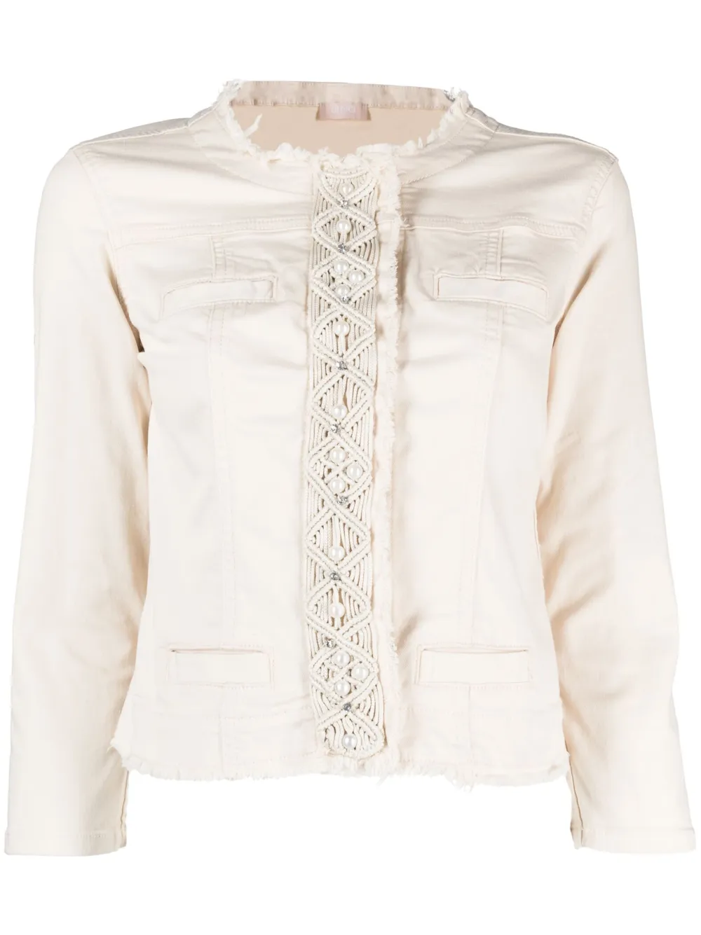 Liu •jo Frilled-neckline Cropped Jacket In Pink