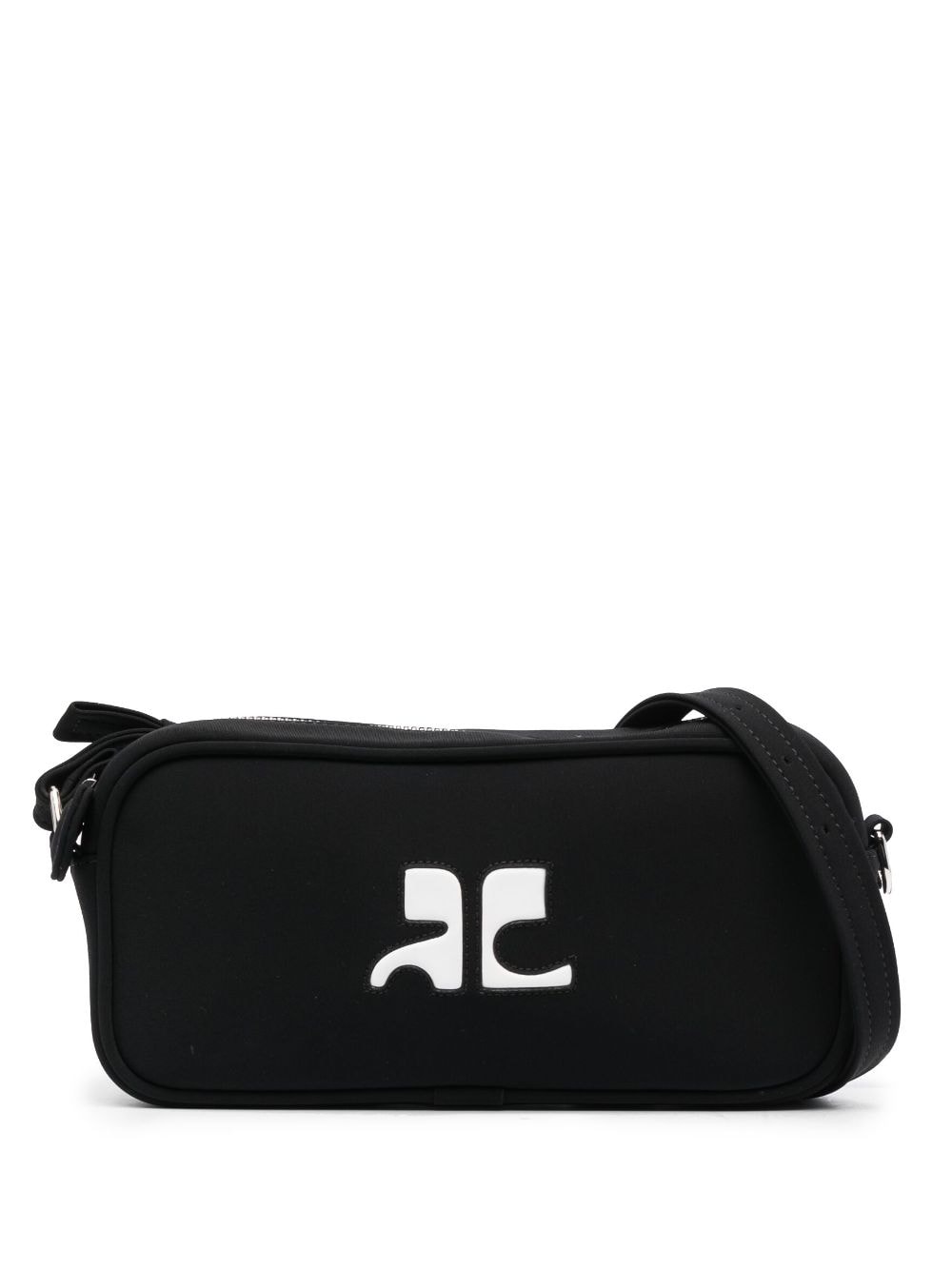 Courrèges Jersey Logo-patch Shoulder Bag In Black