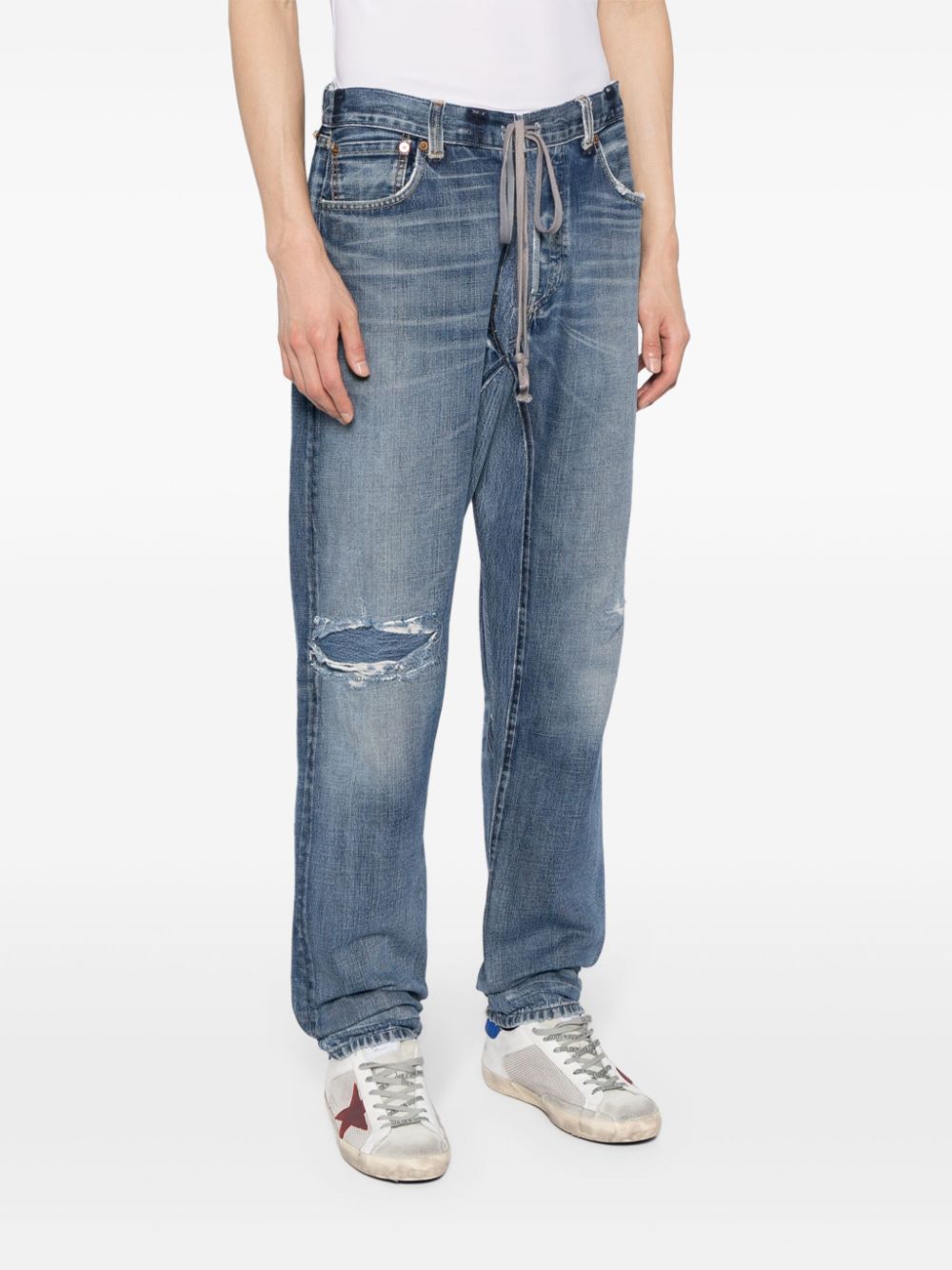 Greg Lauren Gerafelde skinny jeans Blauw