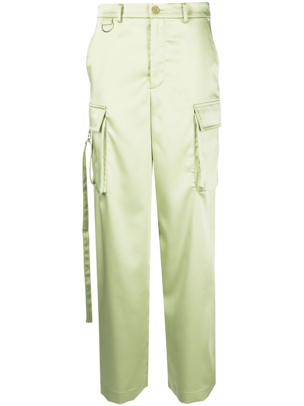 green satin wide leg trousers