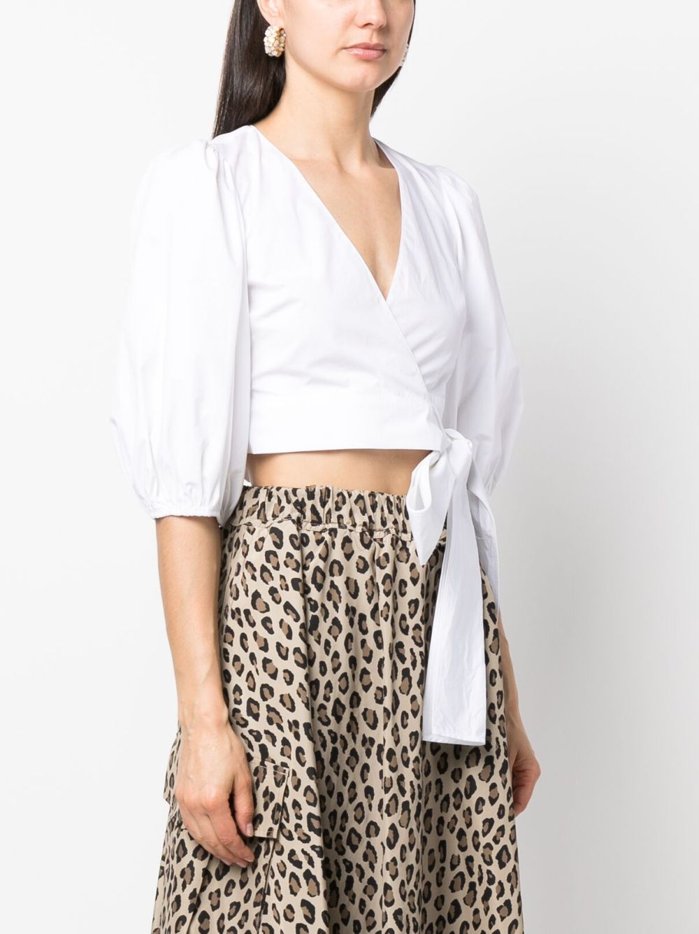 Shop Red Valentino Cropped Cotton Wrap Blouse In White