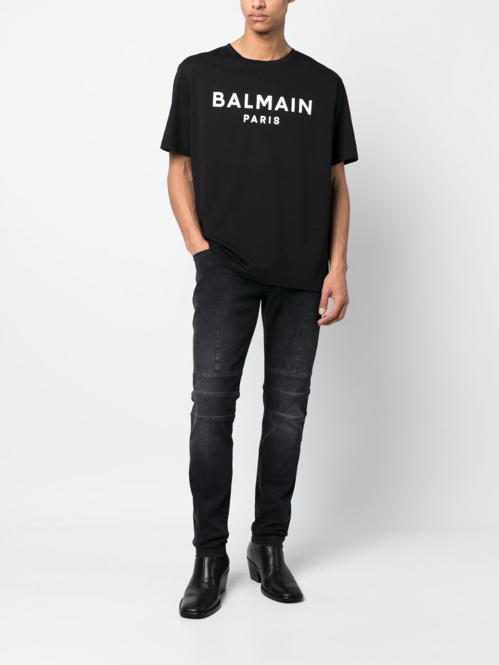 Shop Balmain Zipped-belt Jeans In Black