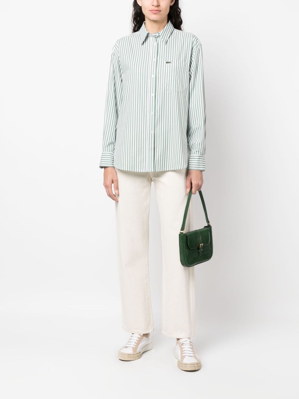 Lacoste Blouse met krijtstreep - Groen