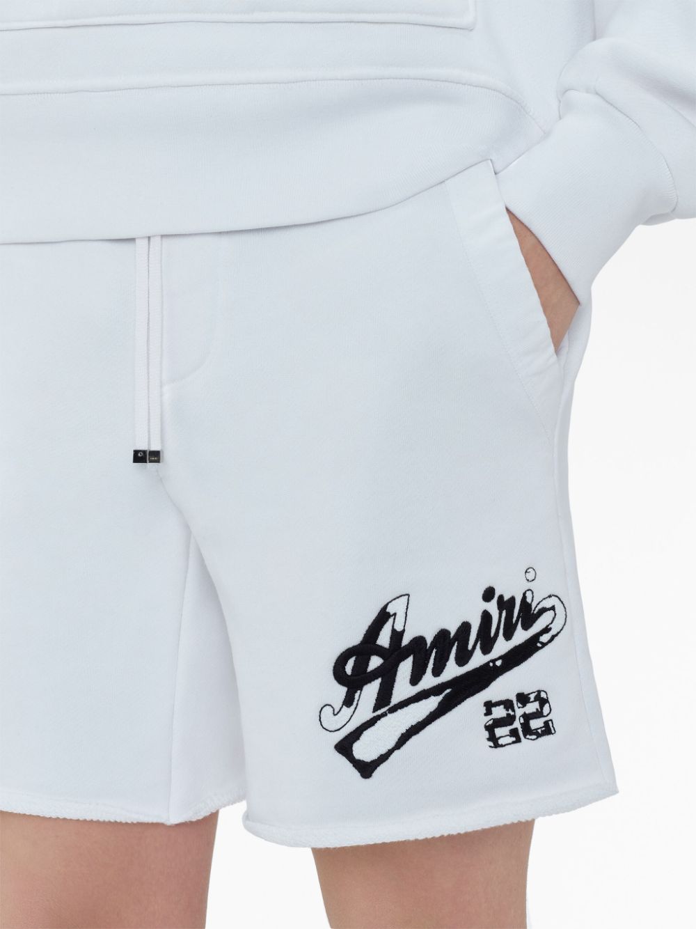 Shop Amiri Embroidered-logo Cotton Shorts In Weiss