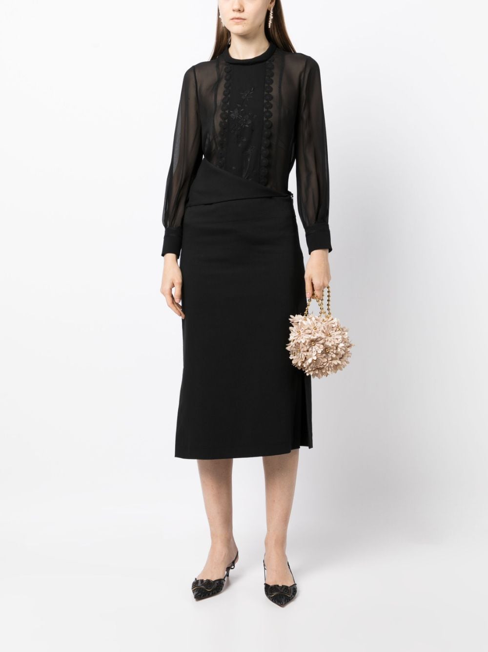 Shop Shiatzy Chen Mulberry Silk Lace-appliqué Shirt In Black