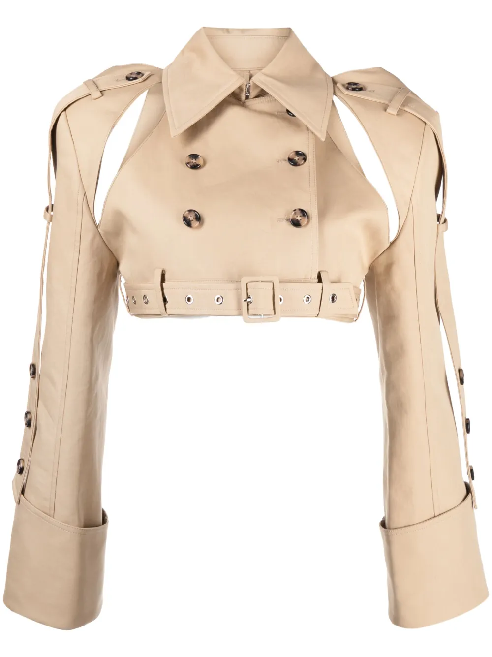 Rokh Cropped Trench Jacket In Braun