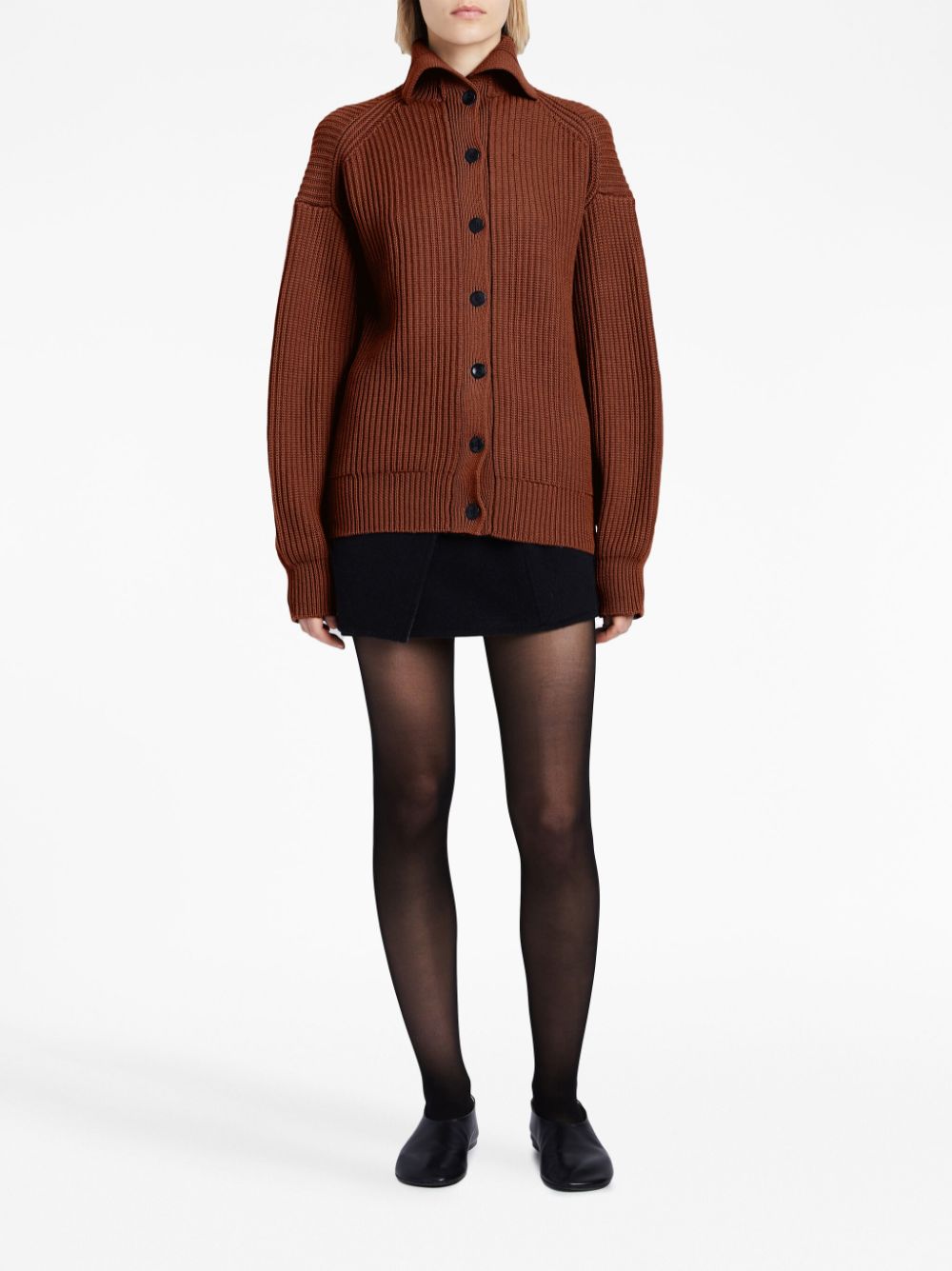 Shop Proenza Schouler White Label Ribbed-knit Reversible Cardigan In Brown