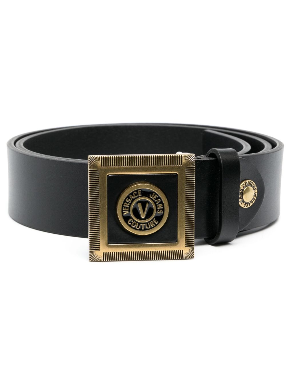 logo-plaque leather belt