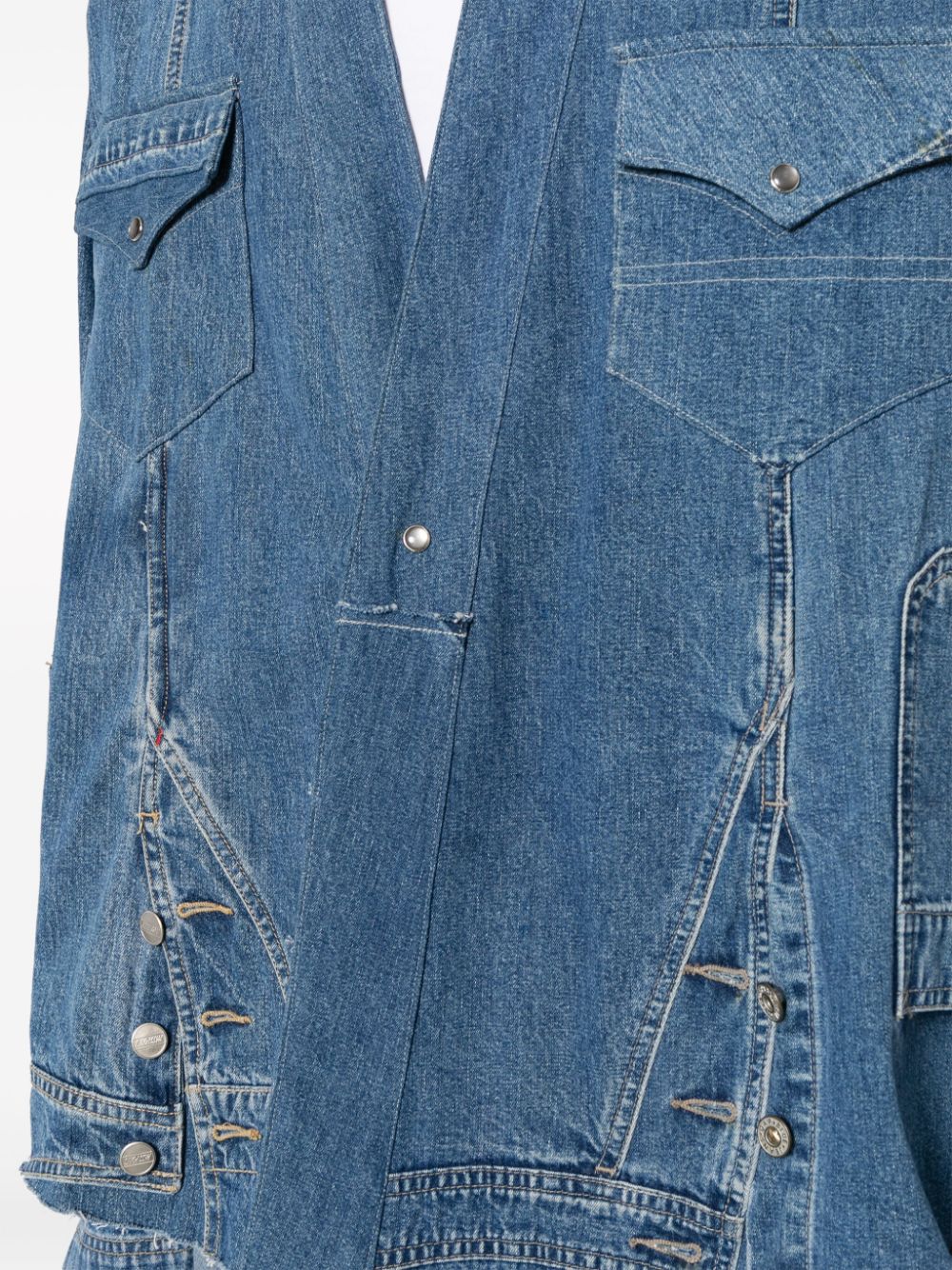 Shop Greg Lauren Asymmetric Western Denim Jacket In Blue