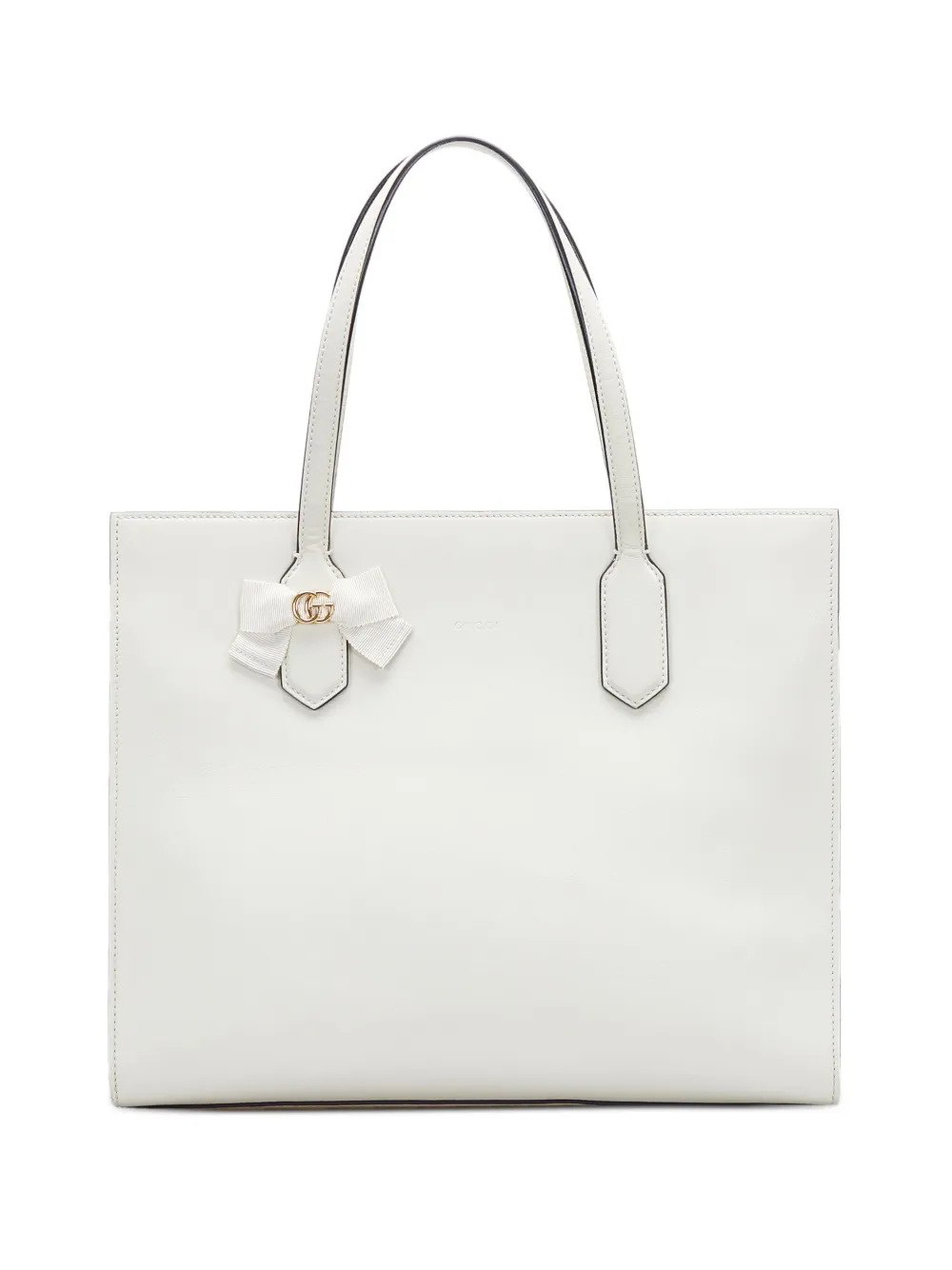 Pre-owned Gucci Gg Ribbon Tote Bag In White