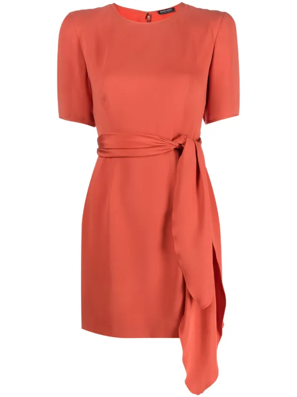Giorgio Armani 1980s Tied-Waist Flared Minidress - Orange
