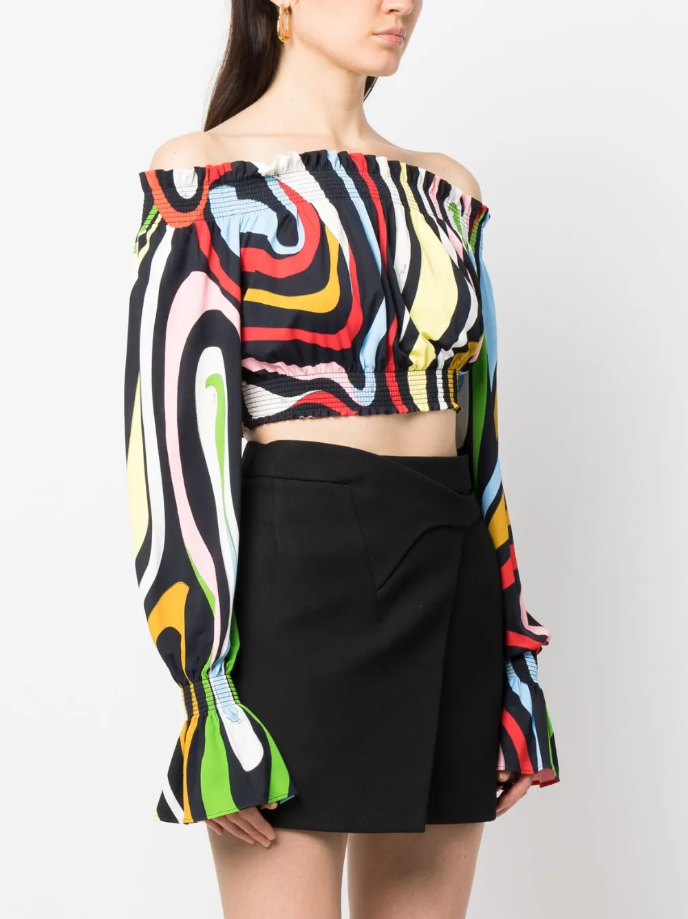 Pucci Marmo-print Crop Top In Black