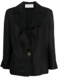 Valentino Garavani Pre-Owned 2010 ruflle-collar single-breasted linen jacket - Black