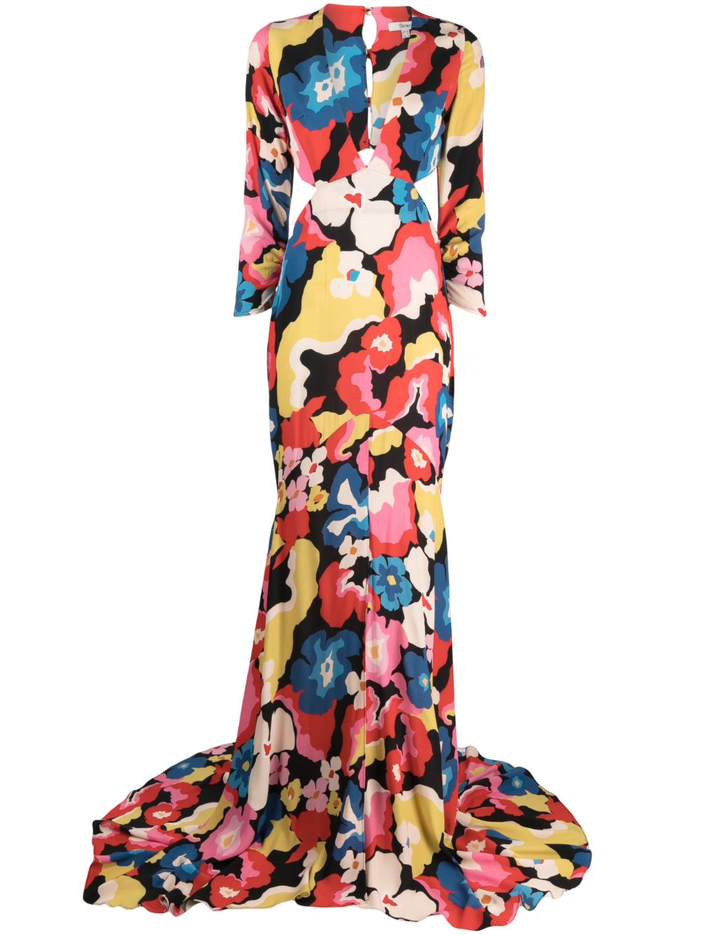 floral-print train dress