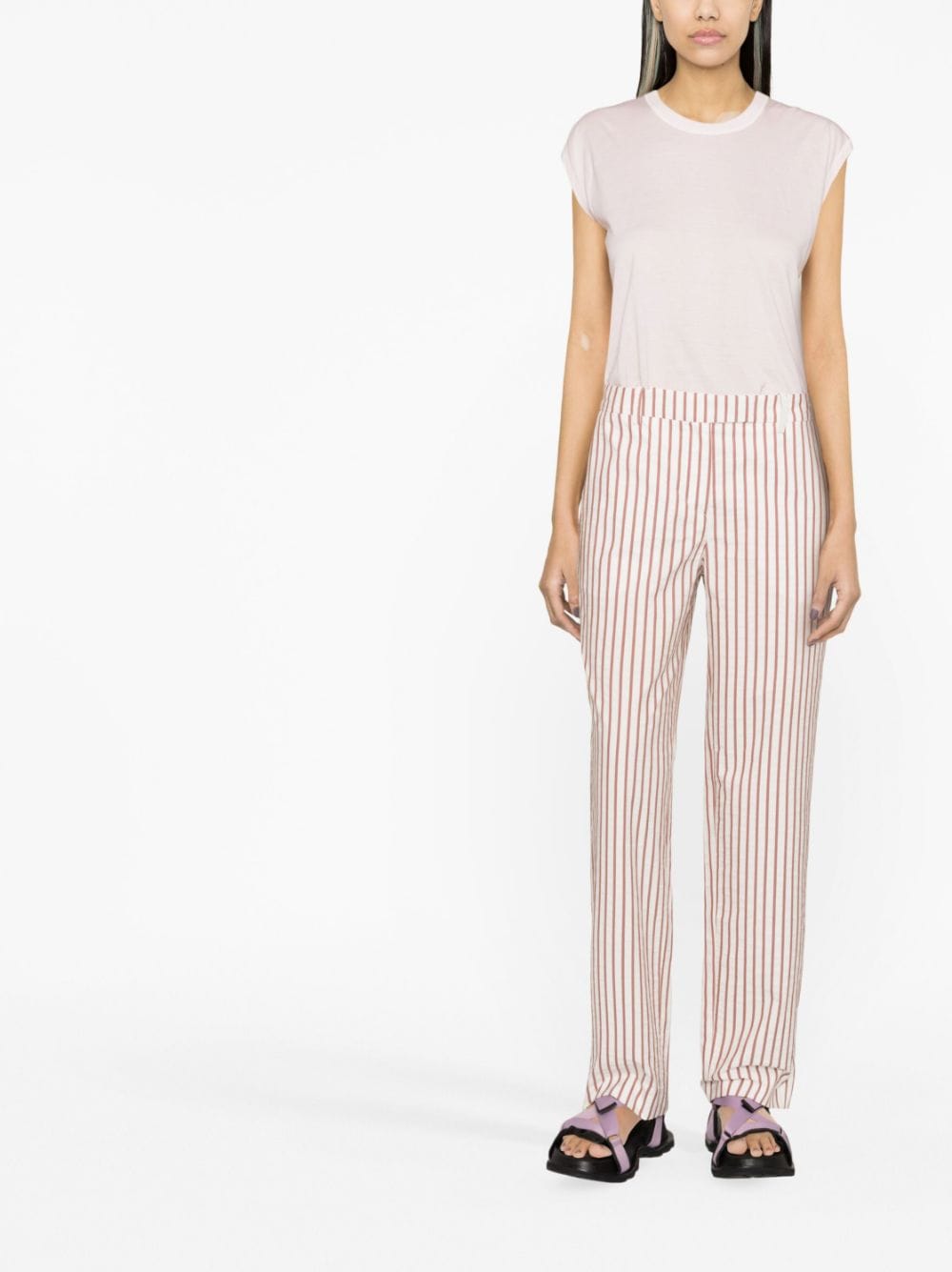 Shop Fabiana Filippi Striped Straight-leg Trousers In White