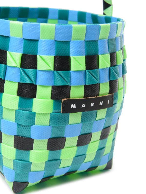 Mini white and green MARNI MARKET CHECK BASKET bag