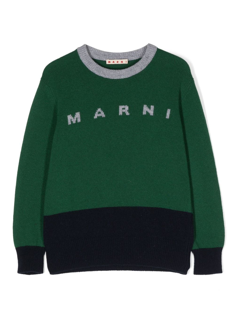 Marni Kids intarsia-logo panelled jumper - Green