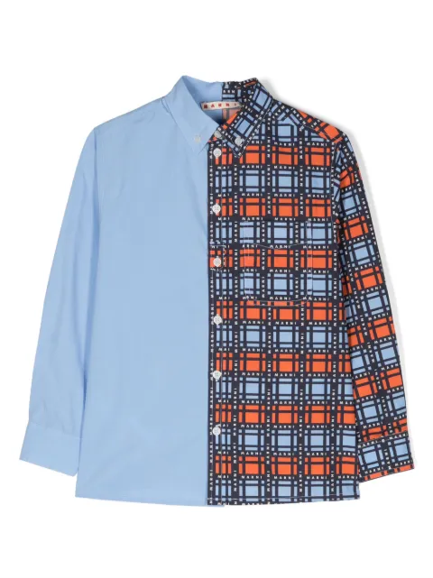 Marni Kids deconstructed logo-checked cotton shirt