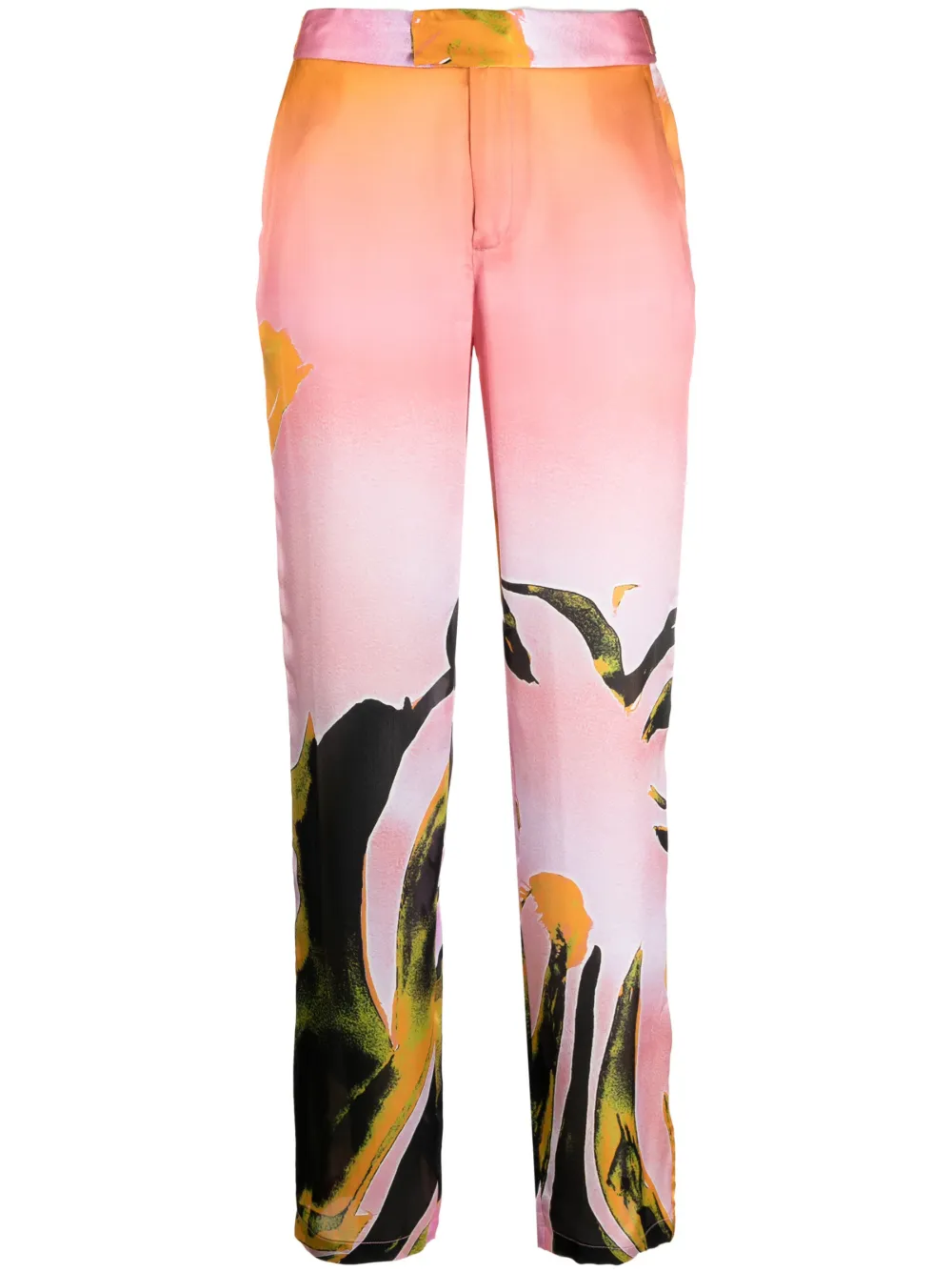 Louisa Ballou Cruise abstract-print silk-charmeuse trousers