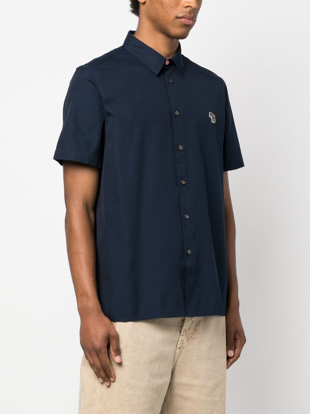 Shop Ps By Paul Smith Logo-patch Organic-cotton Shirt In Blue