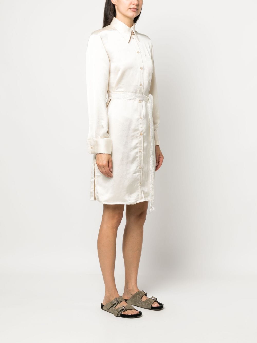 Shop Wales Bonner Long-sleeve Shirt Dress In Neutrals