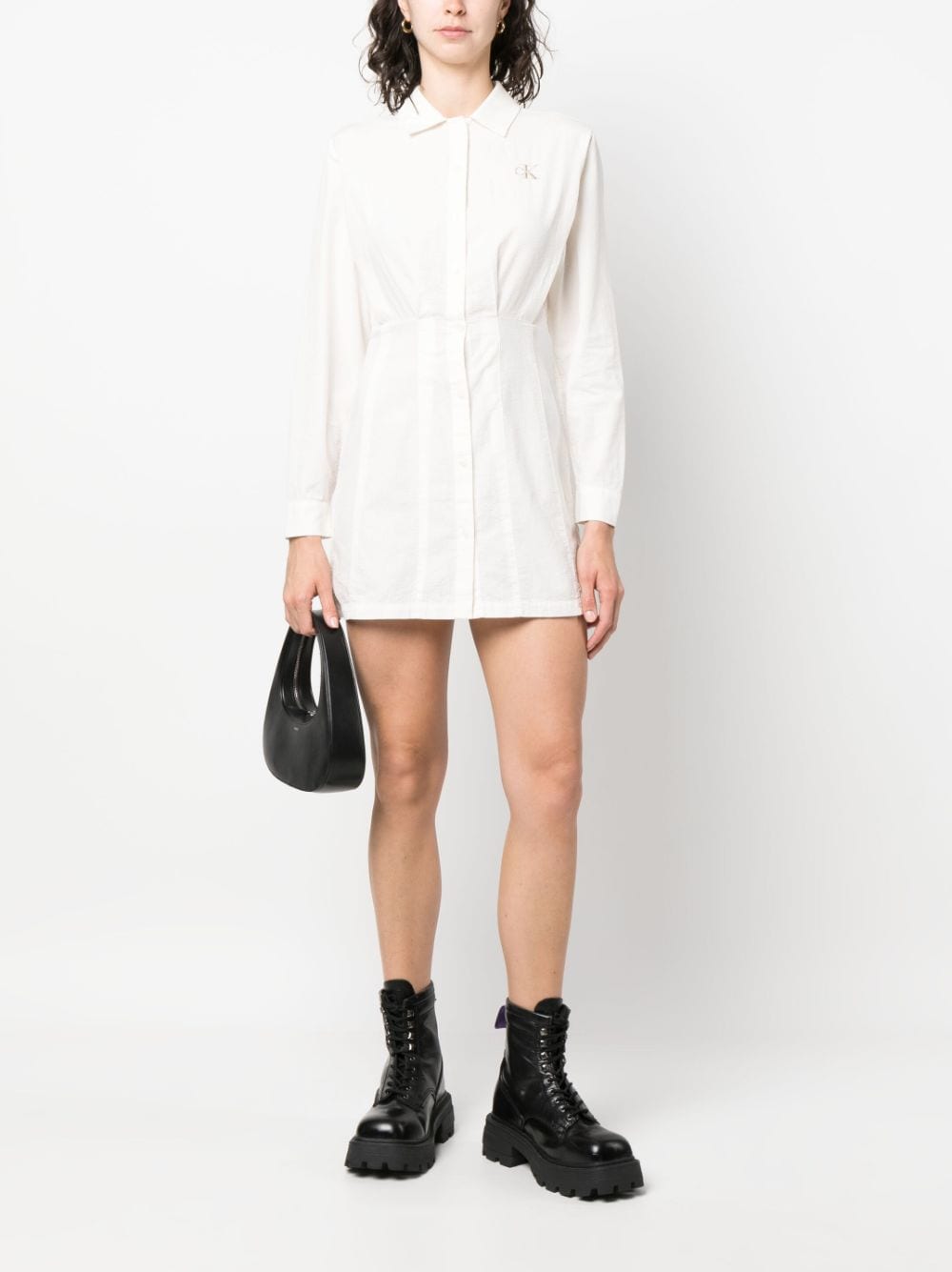 Calvin Klein Jeans logo-embroidered cotton shirt dress - Beige