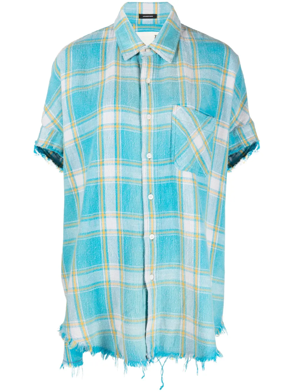 R13 Short Sleeve Boxy Button-up Shirt In Light Blue Plaid In Blau