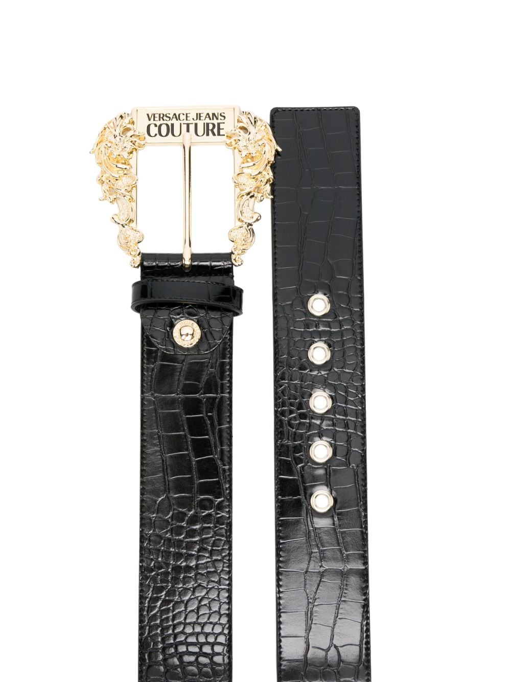 Shop Versace Jeans Couture Engraved-logo Leather Belt In Schwarz