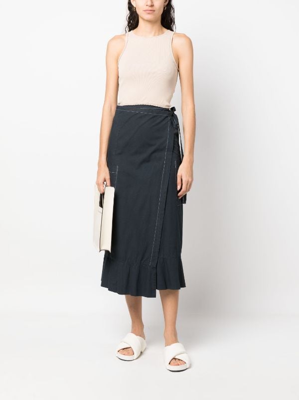 High-Waisted Wrap Midi Skirt