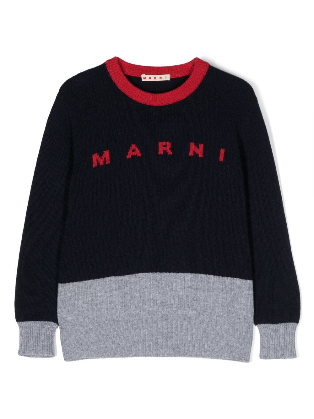 Marni Kids intarsia-logo panelled jumper - Blue