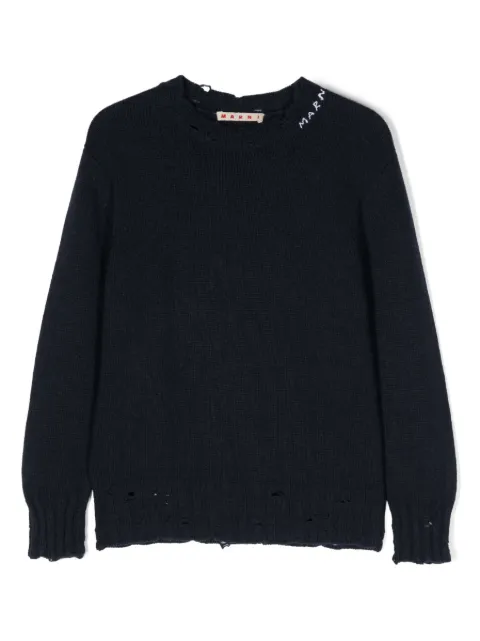 Marni Kids suéter con logo bordado y efecto envejecido