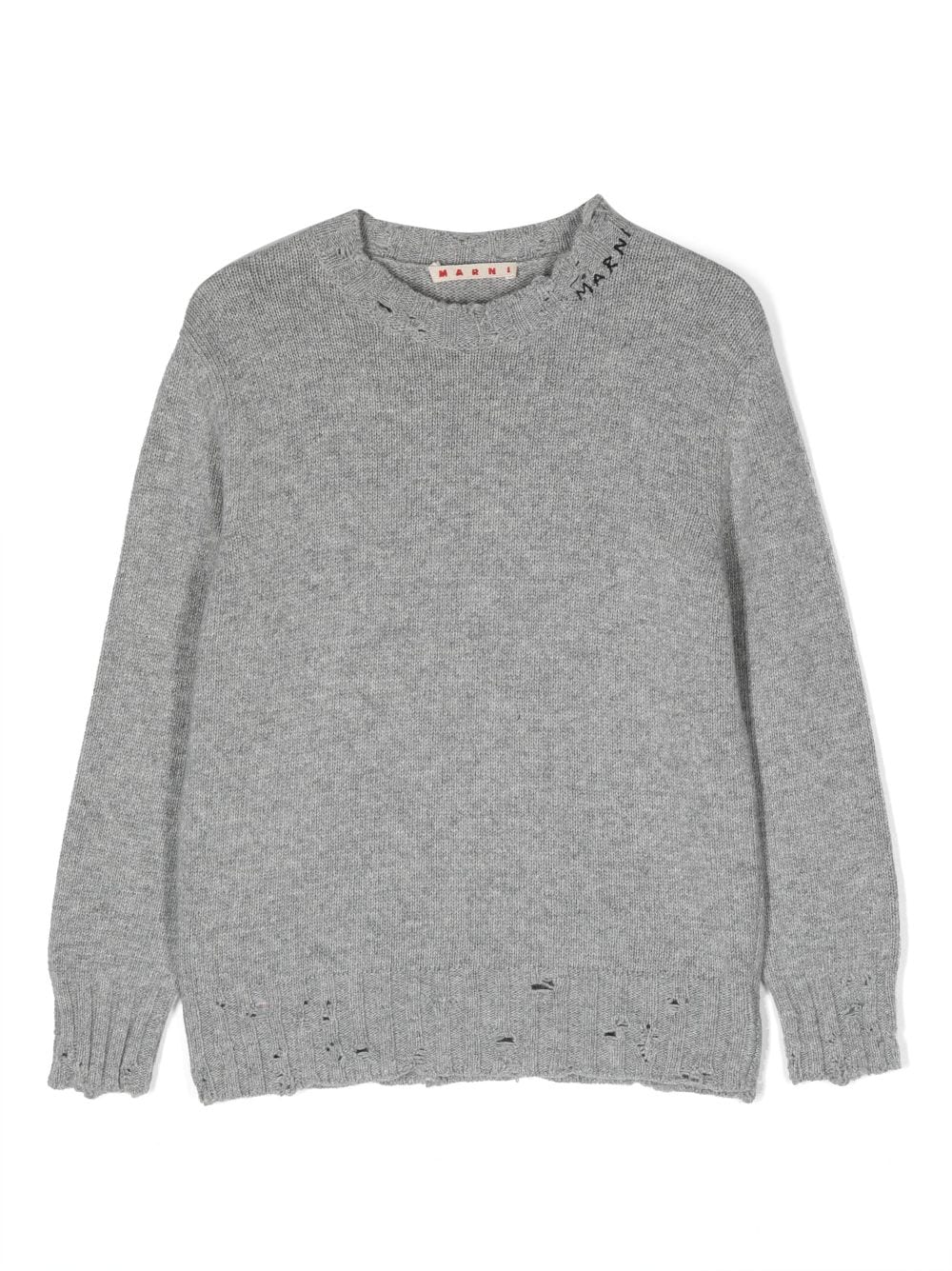 Shop Marni Distressed Logo-embroidered Jumper In Grey