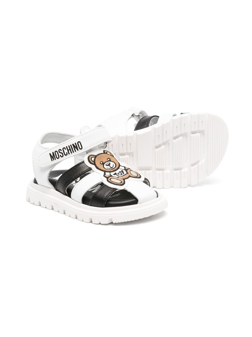 Moschino Kids Teddy Bear touch-strap leather sandals - Wit