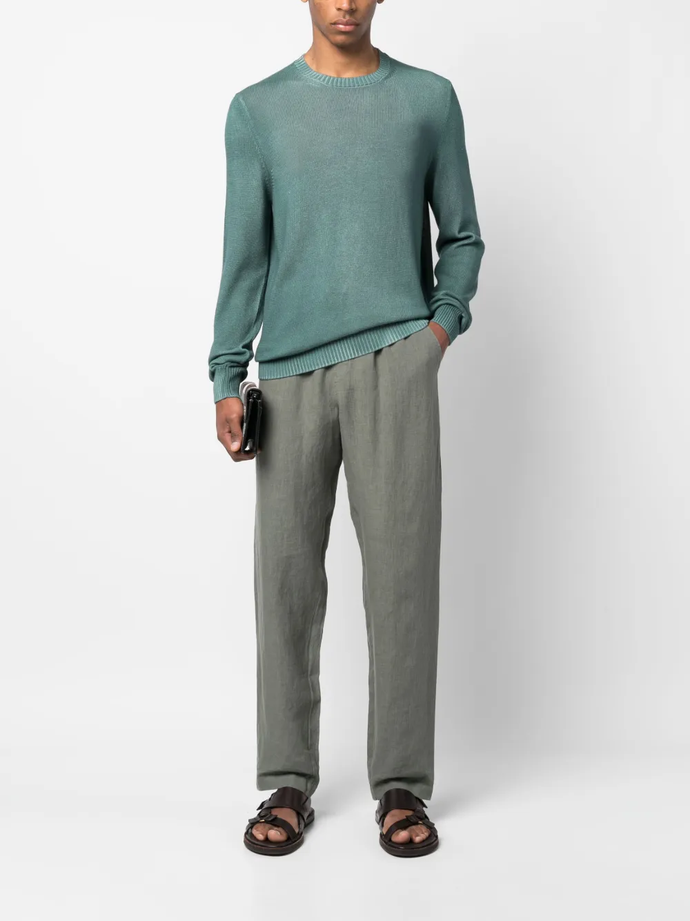 Shop Fedeli Crew-neck Cotton Jumper In Green